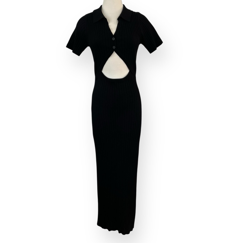 NWT LSPACE Black Lena Collared Cutout Midi Dress